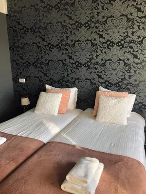 two beds sitting next to each other in a bedroom at Hotel Molengroet in Noord-Scharwoude