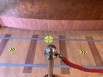a basketball court with a red rope on it at A-Train Hotel in Amsterdam
