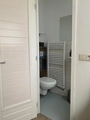a bathroom with a white toilet in a room at La Luna - Denise in Heerhugowaard