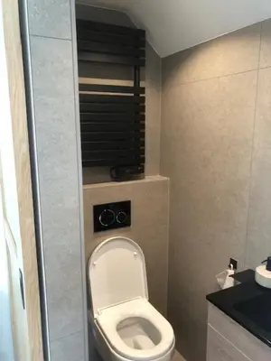 a small bathroom with a toilet in a room at Dune Vieuw in Zandvoort