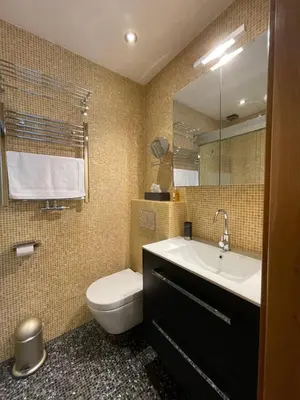 a bathroom with a sink and a toilet and a mirror at Amsterdam-bnb in Amsterdam