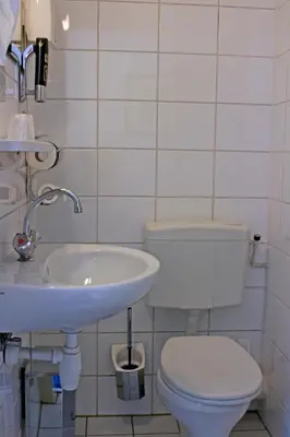 a bathroom with a white toilet and a sink at Koopermoolen in Amsterdam