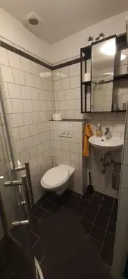 a bathroom with a toilet and a sink at JONI, not for parties, not a hotel, room with no kitchen in Amsterdam