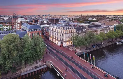 an aerial view of a city with a river at Banks Mansion - Boutique Hotel in Amsterdam