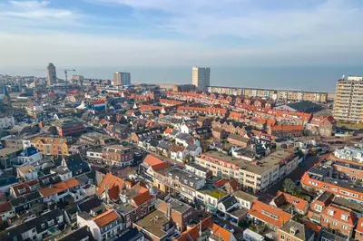 an aerial view of a city with buildings at Apartment Garden & Bed in Zandvoort