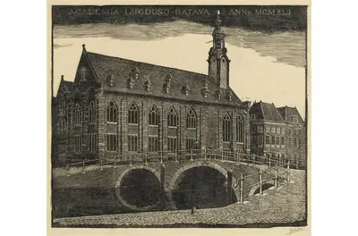 an old picture of a building with a clock tower at Leiden City Centre Canal View or Terrace View Apartments in Leiden