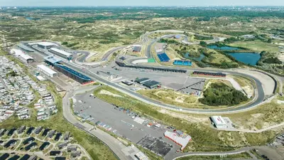 an aerial view of a road with a train on it at NH Zandvoort Hotel in Zandvoort