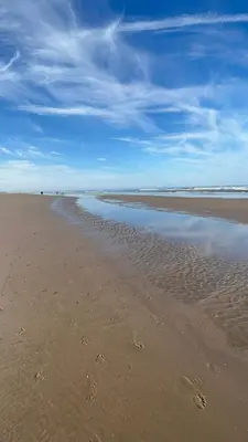 a beach with some footprints in the sand at Studio J. in Egmond aan Zee