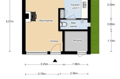 a diagram of a floor plan of a house at zomerhuis in Wijk aan Zee! 2 pers in Wijk aan Zee