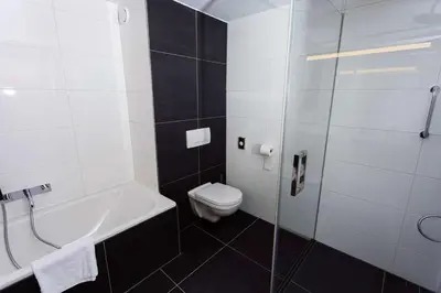 a bathroom with a toilet and a glass shower at DoubleTree by Hilton Royal Parc Soestduinen in Amersfoort