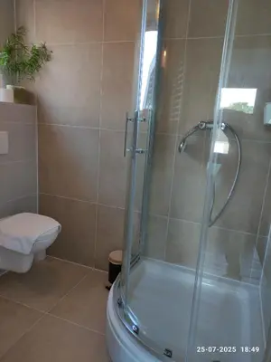 a bathroom with a shower and a toilet at 't Wapen van Middelie in Middelie