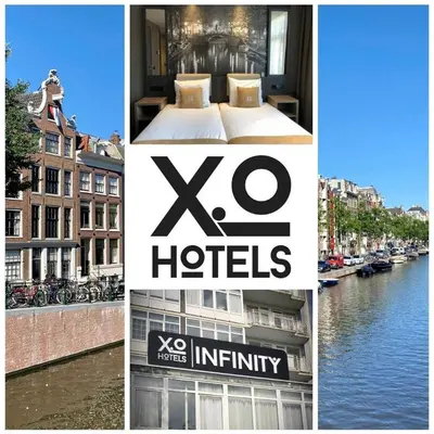 a collage of pictures of a city and a hotel at XO Hotels Infinity in Amsterdam