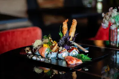 a plate of sushi on a table at Van der Valk Hotel Vianen - Utrecht in Vianen
