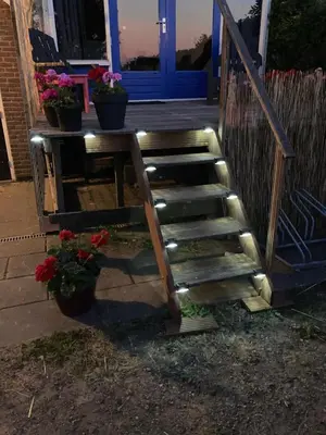 a set of stairs with potted plants on them at Het oude strandhuis in Uitgeest