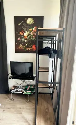 a room with a bunk bed with a television and a painting at The West Wing Bloemendaal in Bloemendaal