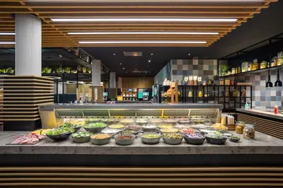 a buffet line with many different types of food at Hotel Woudschoten in Zeist