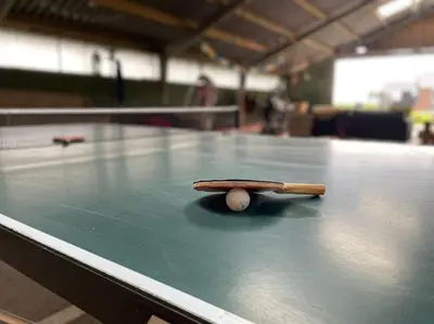 a ping pong paddle on top of a table at De Boterhal - vakantiehuisje op natuurboerderij in Hem