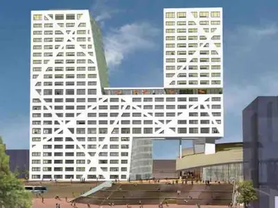 a rendering of a building with two tall buildings at Loft met veel zonlicht in Breukelen