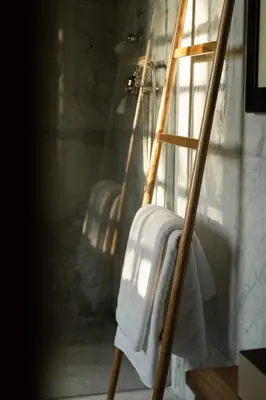 a towel hanging on a towel rack in a bathroom at Landgoed Huis te Jaarsveld in Jaarsveld
