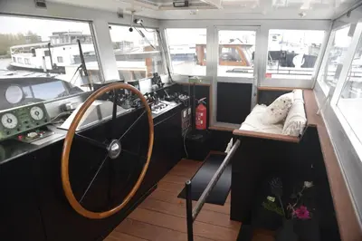 a view of a boat with a steering wheel at EUPHRATE HOUSeBOAT in Amsterdam