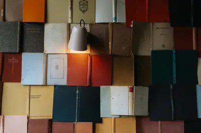 a wall full of books with a lamp on top at Max Brown Hotel Canal District, part of Sircle Collection in Amsterdam