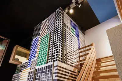 a model of a building on the wall at Hotel Not Hotel Amsterdam in Amsterdam