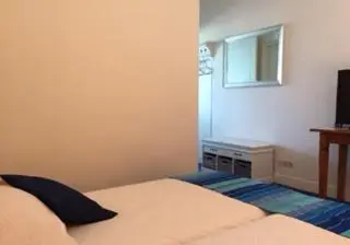 a bedroom with a bed and a window and a television at The Waverly House in Ouderkerk aan de Amstel