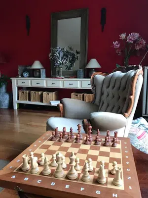 a chess board on a table in a living room at Great House for Two in Amsterdam in Amsterdam