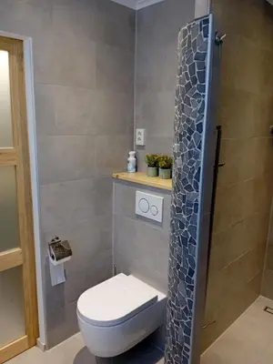 a bathroom with a toilet and a shower at Oudaen 36 in Lelystad