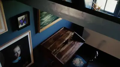 a room with a blue wall with a wooden box at Boutique Hotel Jongwijs Westzaan in Westzaan