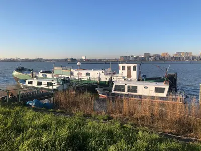 a group of boats docked at a dock in the water at Floating B&B Amsterdam in Amsterdam