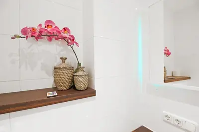 a shelf with two vases and a flower in it at Eastendroom in Amsterdam