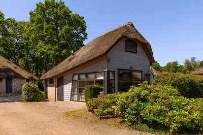 an old house with a thatched roof at Dormio Park Scorleduyn in Schoorl