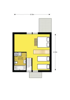 a floor plan of a small house with yellow at Het Eerste Huisje vacation home in Noordwijk aan Zee
