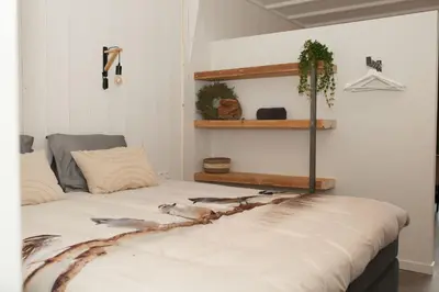 a bedroom with a bed with a plant on it at Het Groeneveld in Oudkarspel
