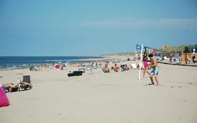 a group of people on the beach at the beach at Zomerhuisje Wijk aan Zee in Wijk aan Zee