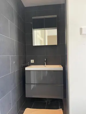 a bathroom with a sink and a mirror at Hotel Doppenberg in Zandvoort