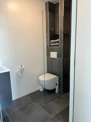 a bathroom with a toilet and a shower at Duinroos vlakbij strand in Egmond aan Zee