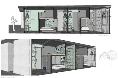 two views of a room with beds in it at Diamond Capsule Hotel Amsterdam South in Amstelveen