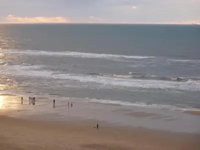 a group of people walking on the beach at Sterflat 179 in Egmond aan Zee