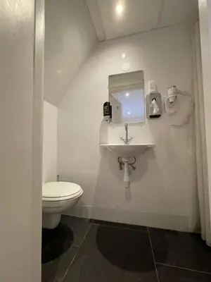 a bathroom with a toilet and a sink at Hotel Damrak Inn in Amsterdam