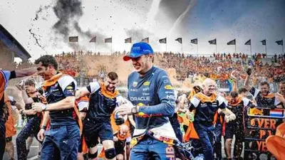 a group of men in a crowd at a race at Palm Beach House in Zandvoort