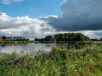 a body of water with trees and clouds in the sky at De Fuut in Nieuwe-Niedorp