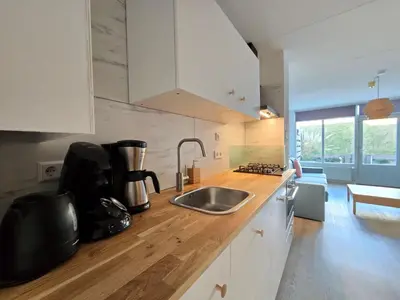 a kitchen with a sink and a counter top at Moana 1 in Egmond aan Zee