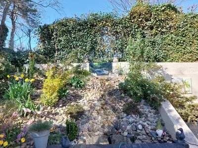 a garden with flowers and plants on a wall at Hotel De Dennen in Egmond aan Zee
