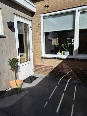 a house with a potted plant in front of a door at Bundi Beach in Egmond aan Zee