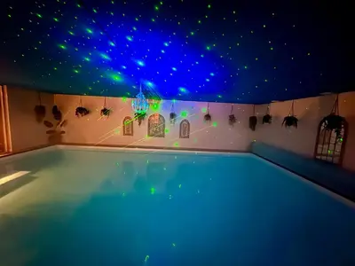 a swimming pool with a ceiling filled with stars at B&B Wellness Soest in Soest