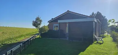 a small house in the grass next to a field at Rekerlanden 274 in Warmenhuizen