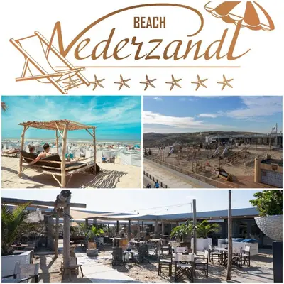 a collage of photos of a beach restaurant at Het Warme nest in Noordwijkerhout
