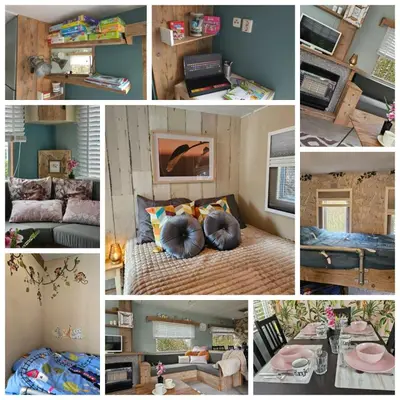 a collage of pictures of a room with a bed at Slapen in Tuitje in Tuitjenhorn